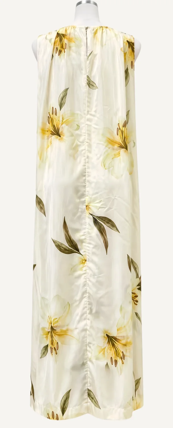 Cream & Yellow Botanical Sleeveless Maxi Dress — main garment view