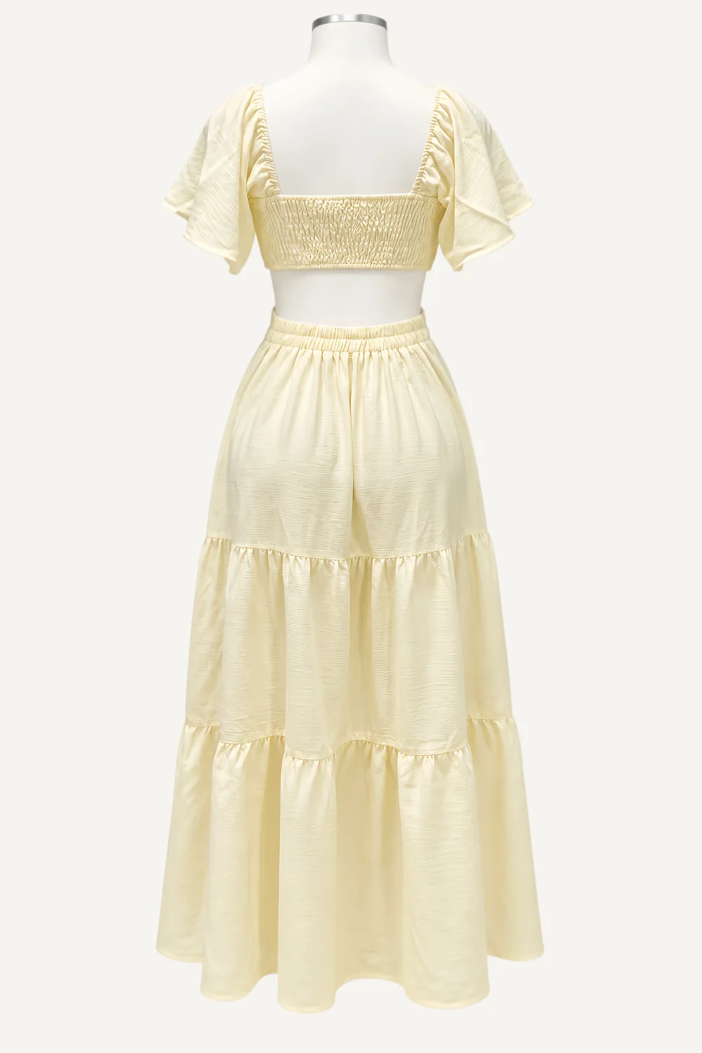 Cream Puff-Sleeve Cut-Out Tiered Midi Dress — additional garment view