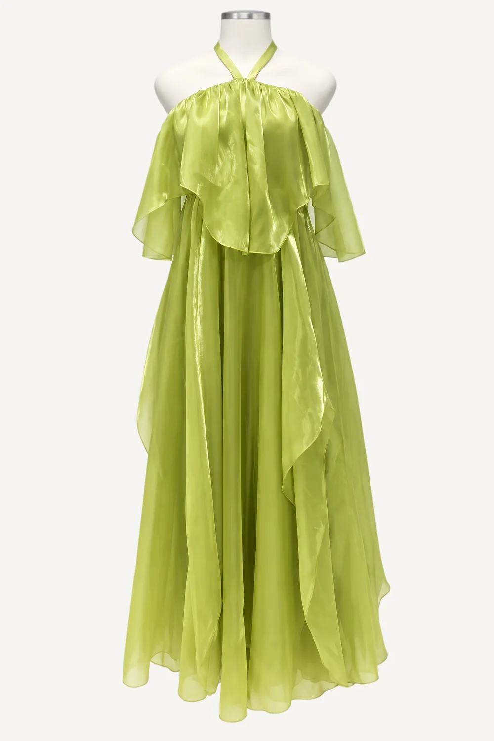 Lime Halter Layered-Ruffle Maxi Dress — main garment view