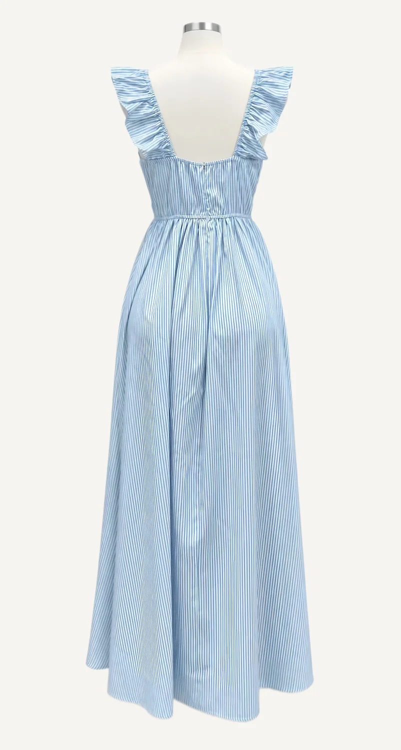 Blue Striped Ruffle-Strap Maxi Dress — additional garment view