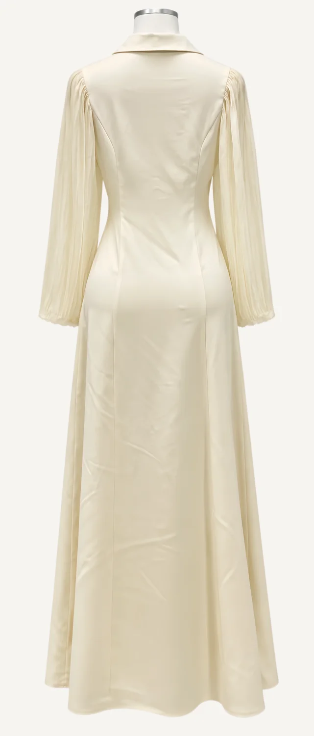 Cream Collared Lace-Panel Maxi Dress — additional garment view