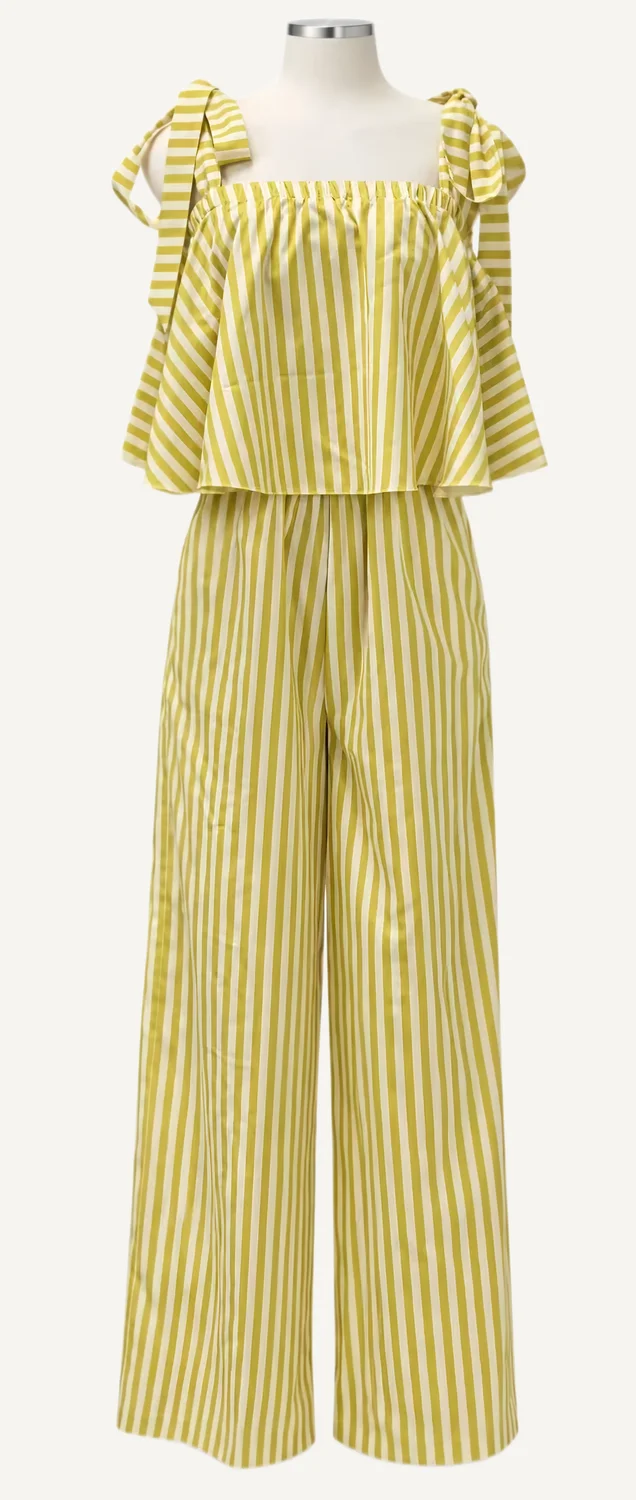 Yellow Striped Ruffle Top & Wide-Leg Trouser Set — main garment view