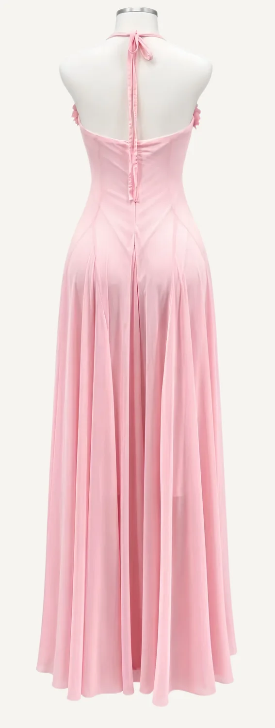 Blush Spaghetti-Strap Gathered Maxi Dress — main garment view