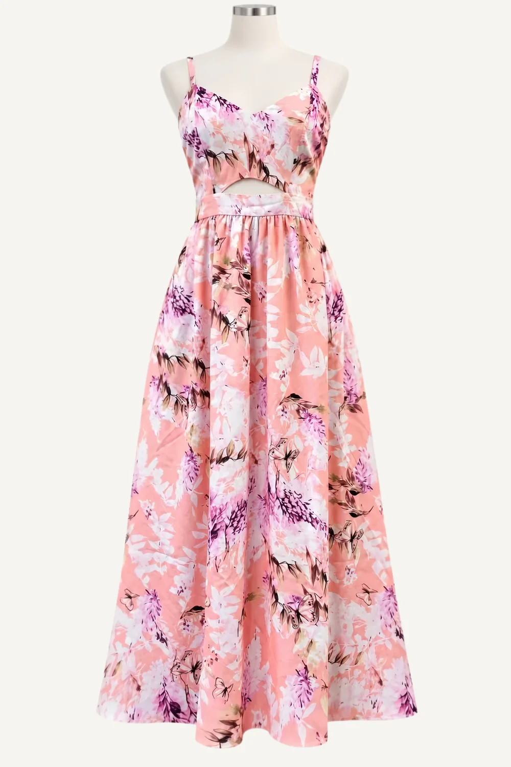 Pink Floral Sleeveless Maxi Dress — main garment view