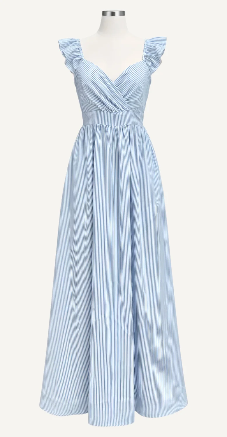 Blue Striped Ruffle-Strap Maxi Dress — main garment view