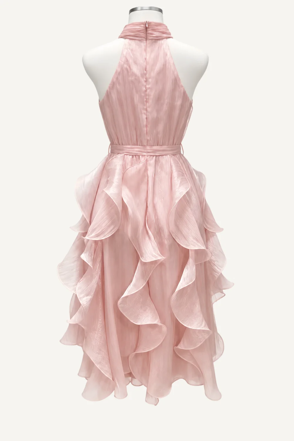 Blush Rosette Halter Ruffle Midi Dress — additional garment view