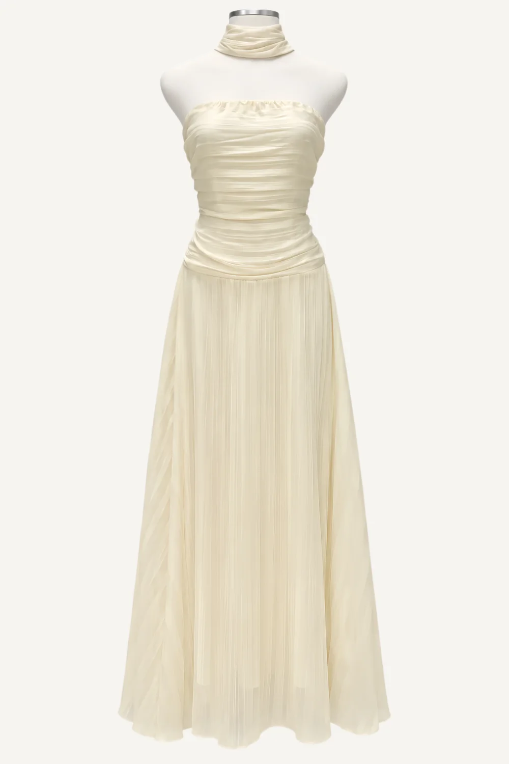 Cream Gathered Halter Maxi Dress — main garment view