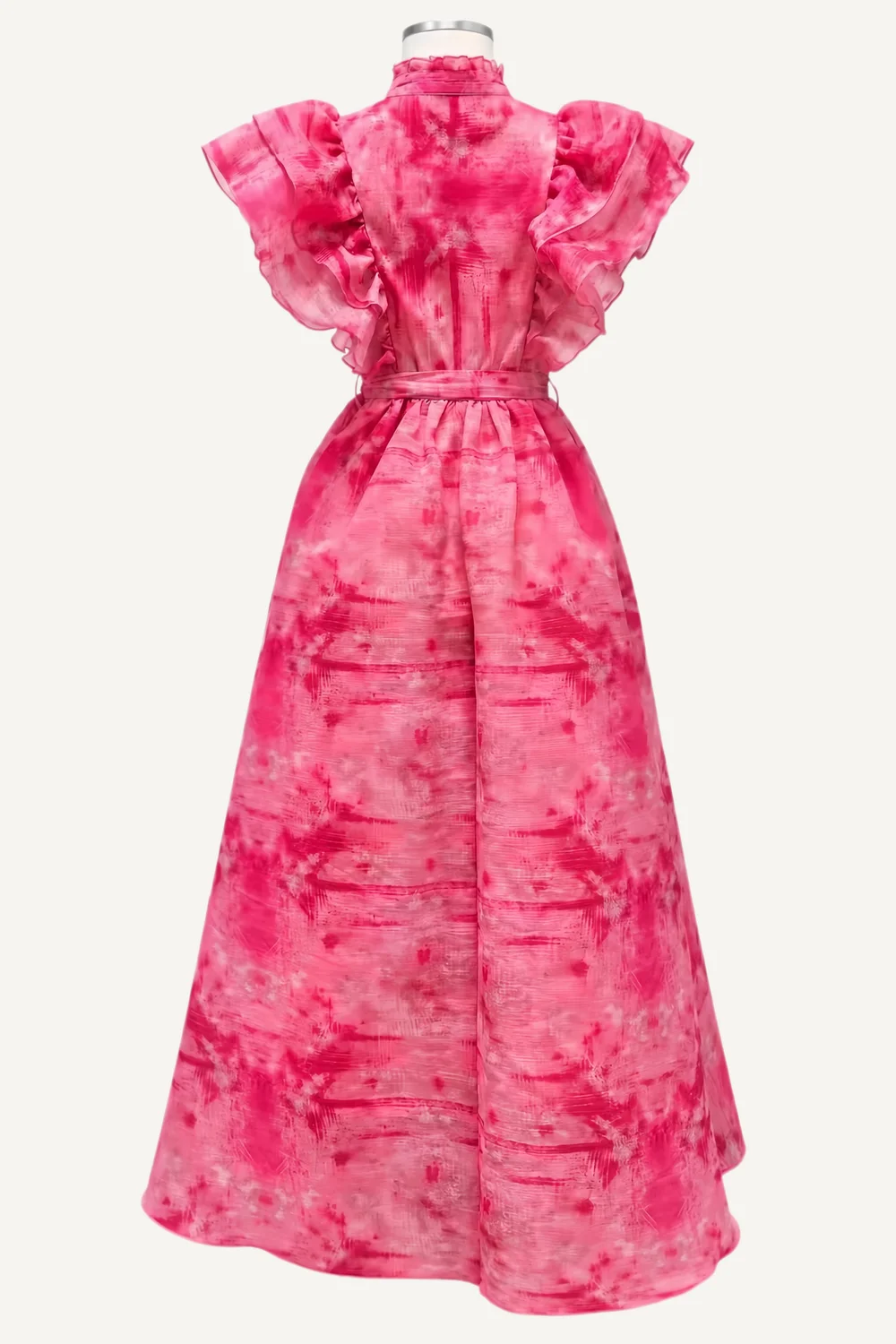 Fuchsia Ruffle-Sleeve Midi Shirt Dress — main garment view