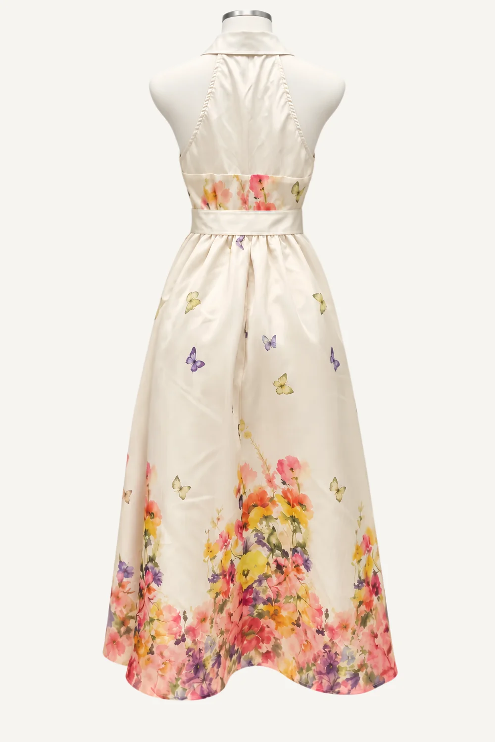 Cream Floral-Border Belted Midi Shirt Dress — additional garment view