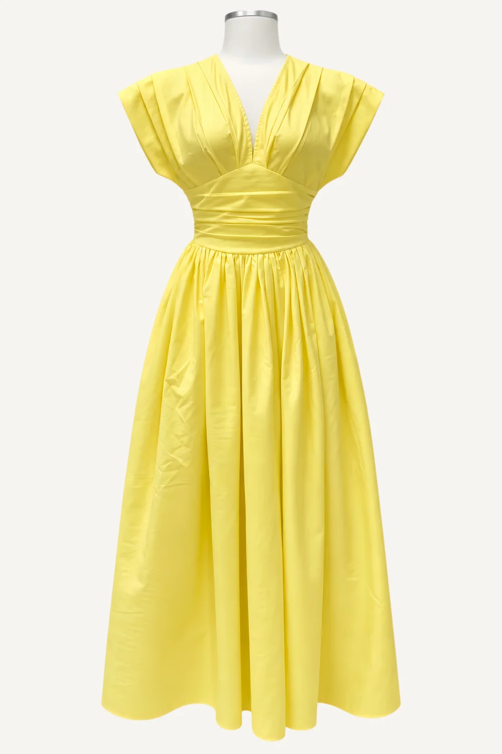 Yellow Cap-Sleeve V-Neck Midi Dress — main garment view