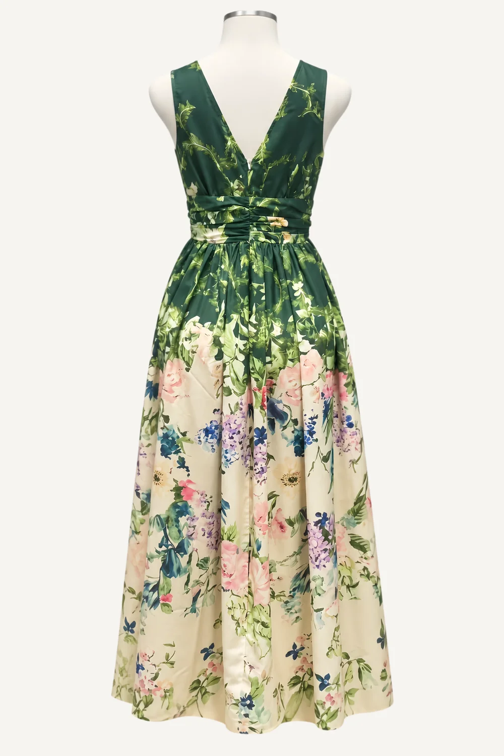 Green Botanical V-Neck Midi Dress — additional garment view