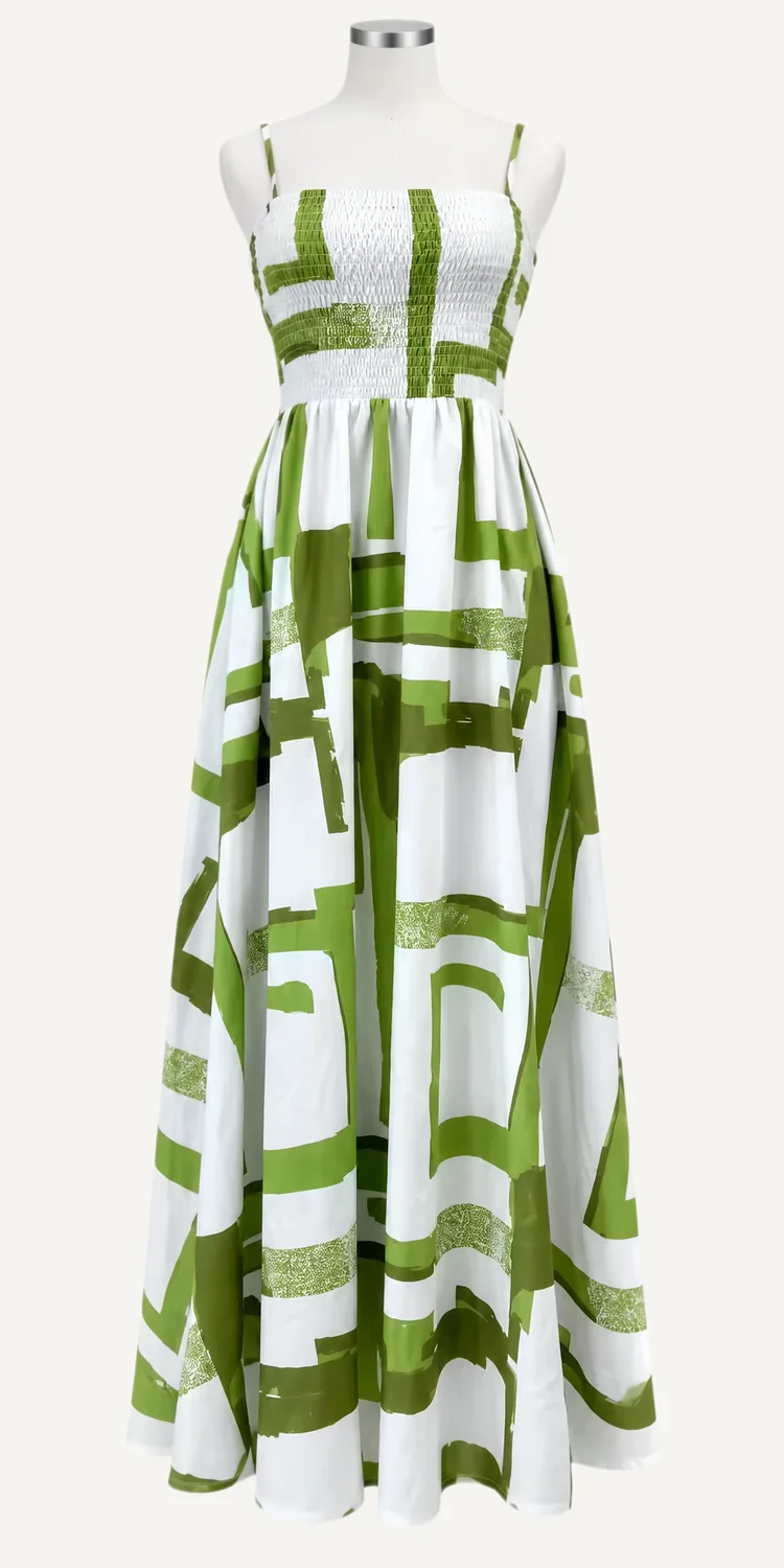 Green Geometric Spaghetti-Strap Maxi Dress — main garment view