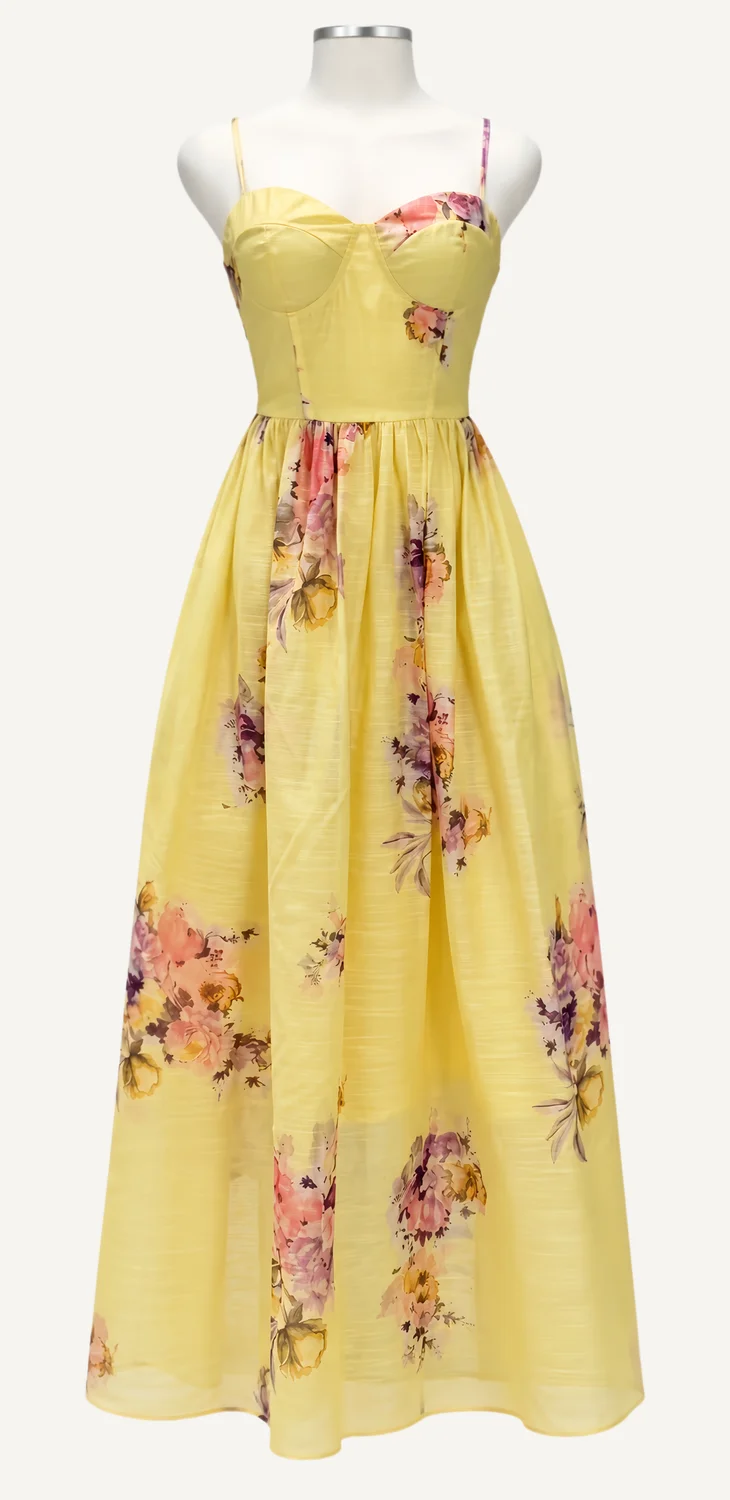 Yellow Floral Spaghetti-Strap Maxi Dress — main garment view