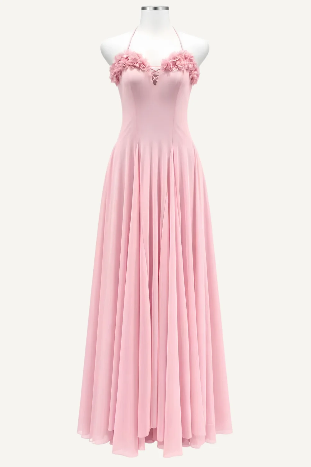 Pink Floral-Trim Strapless Maxi Dress — additional garment view