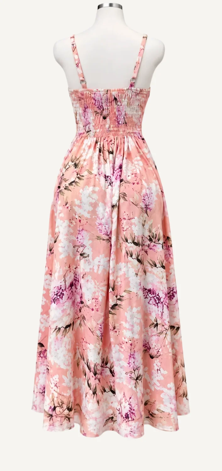 Pink Floral Sleeveless Maxi Dress — additional garment view