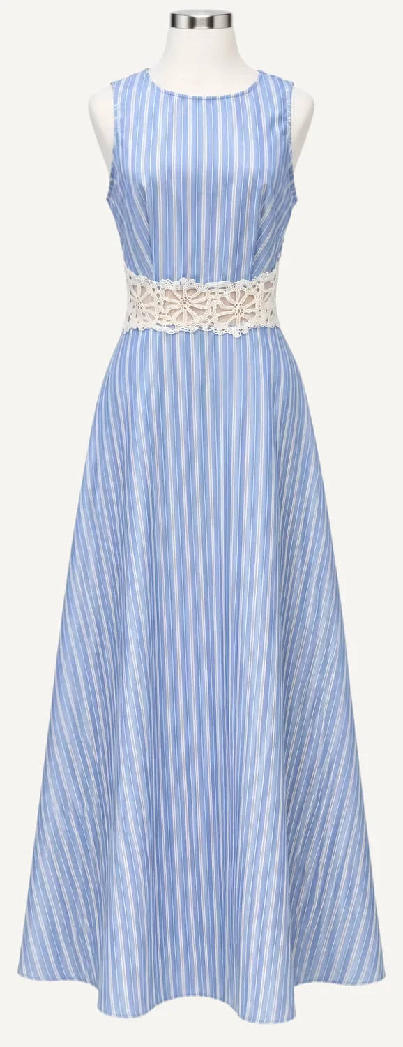 Blue Striped Lace-Back Maxi Dress — main garment view