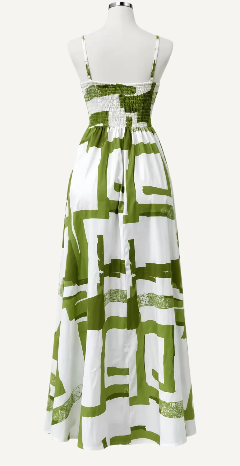 Green Geometric Spaghetti-Strap Maxi Dress — additional garment view