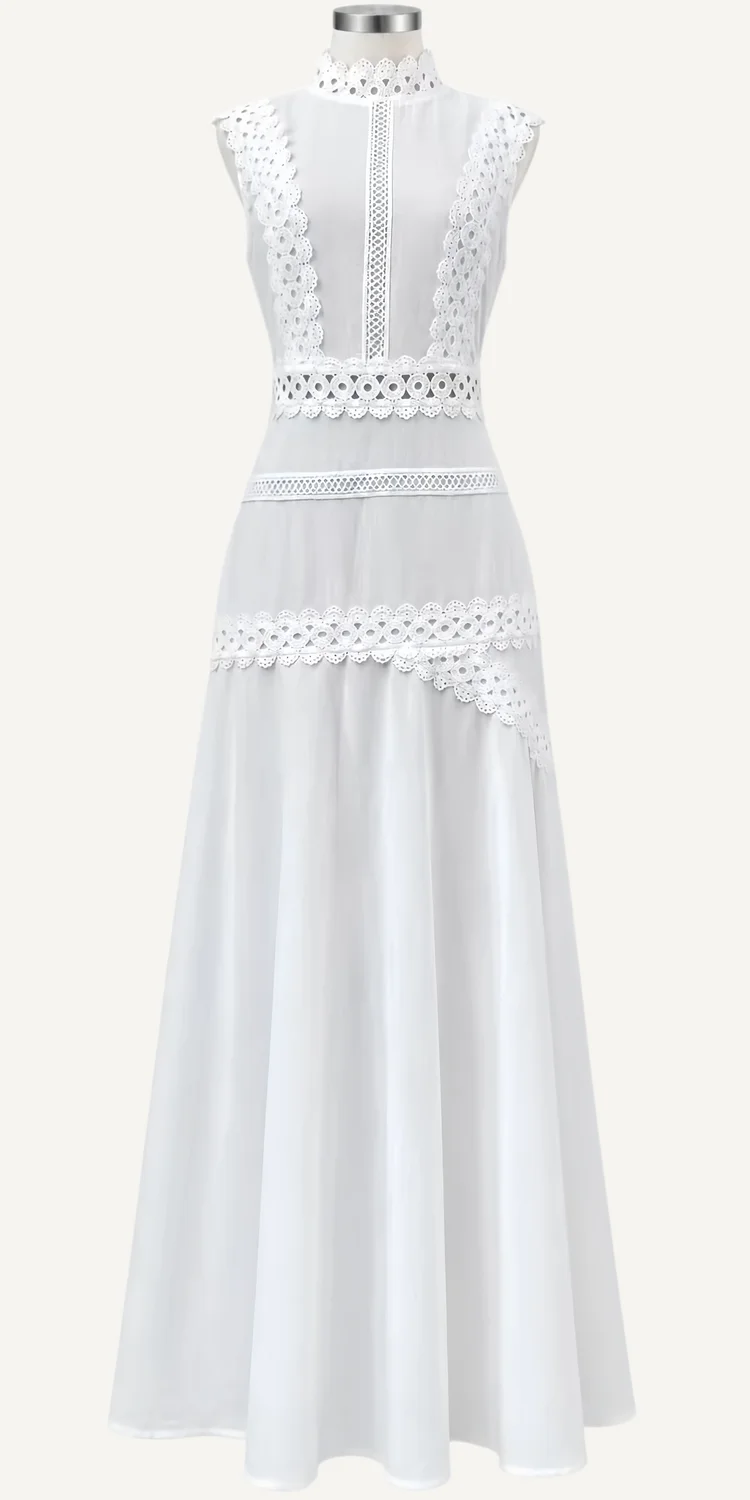 White Lace-Insert Sleeveless Maxi Dress — additional garment view