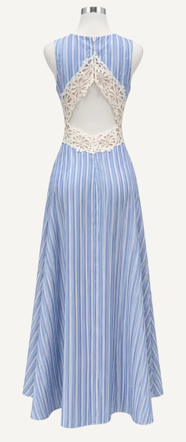 Blue Striped Lace-Back Maxi Dress — additional garment view