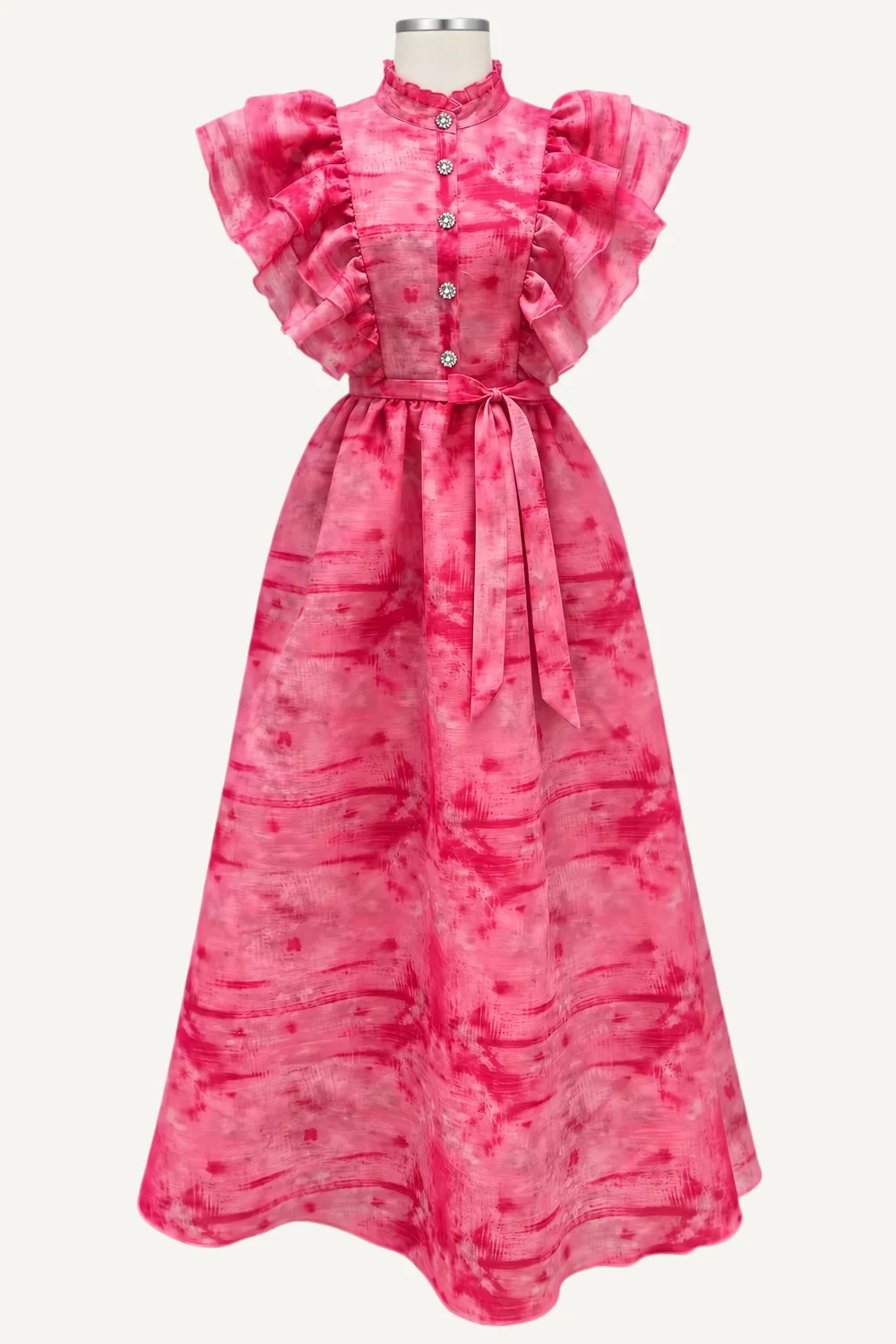 Fuchsia Ruffle-Sleeve Midi Shirt Dress — additional garment view