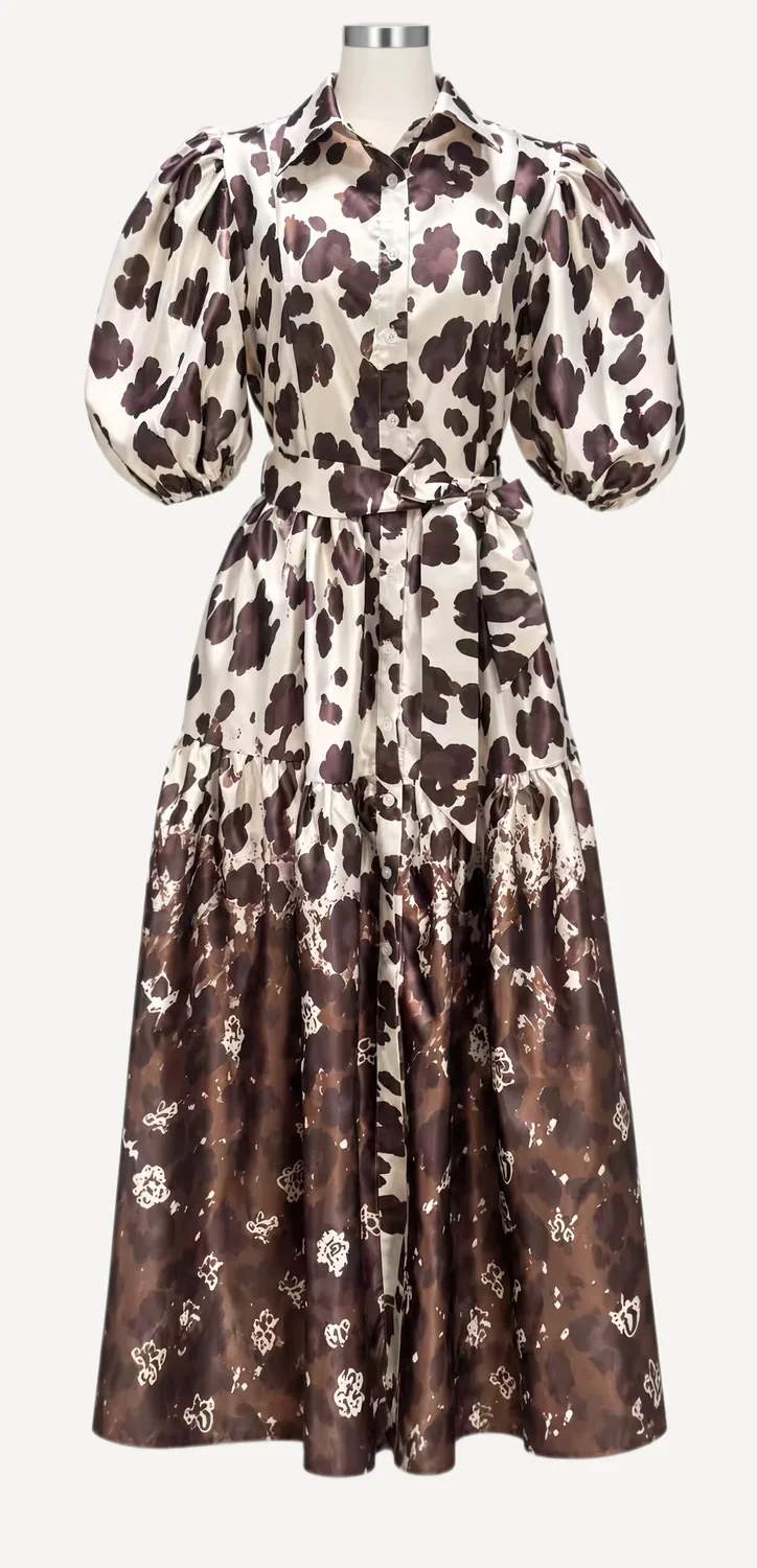 Leopard-Print Puff-Sleeve Midi Shirt Dress — additional garment view