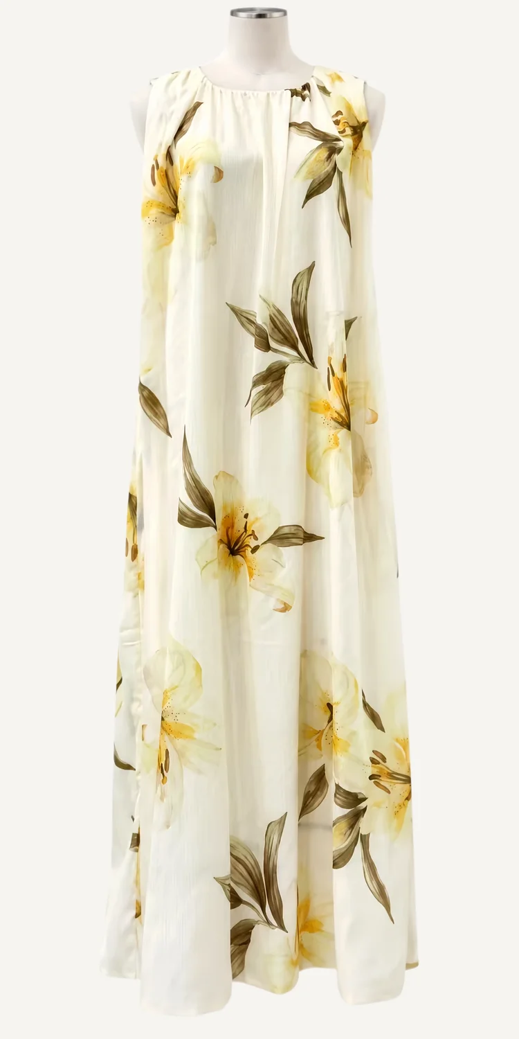 Cream & Yellow Botanical Sleeveless Maxi Dress — additional garment view