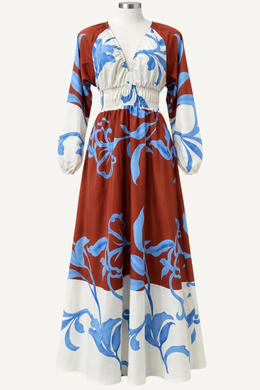 Rust & Blue Botanical Midi Shirt Dress — additional garment view