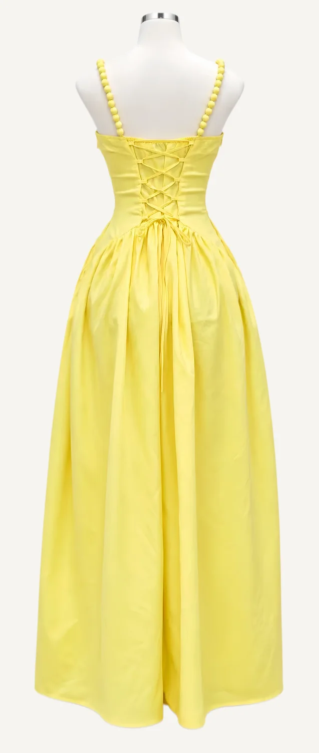 Yellow Square-Neck Gathered Maxi Dress — main garment view