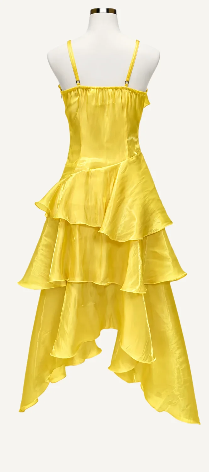 Yellow Asymmetric-Ruffle High-Low Dress — additional garment view