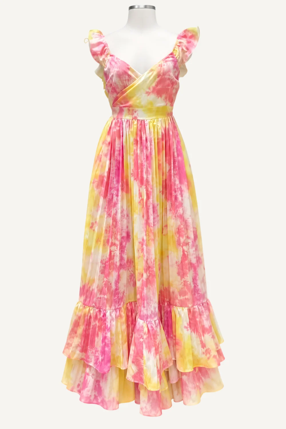 Pink & Yellow Floral Ruffle-Strap Maxi Dress — main garment view
