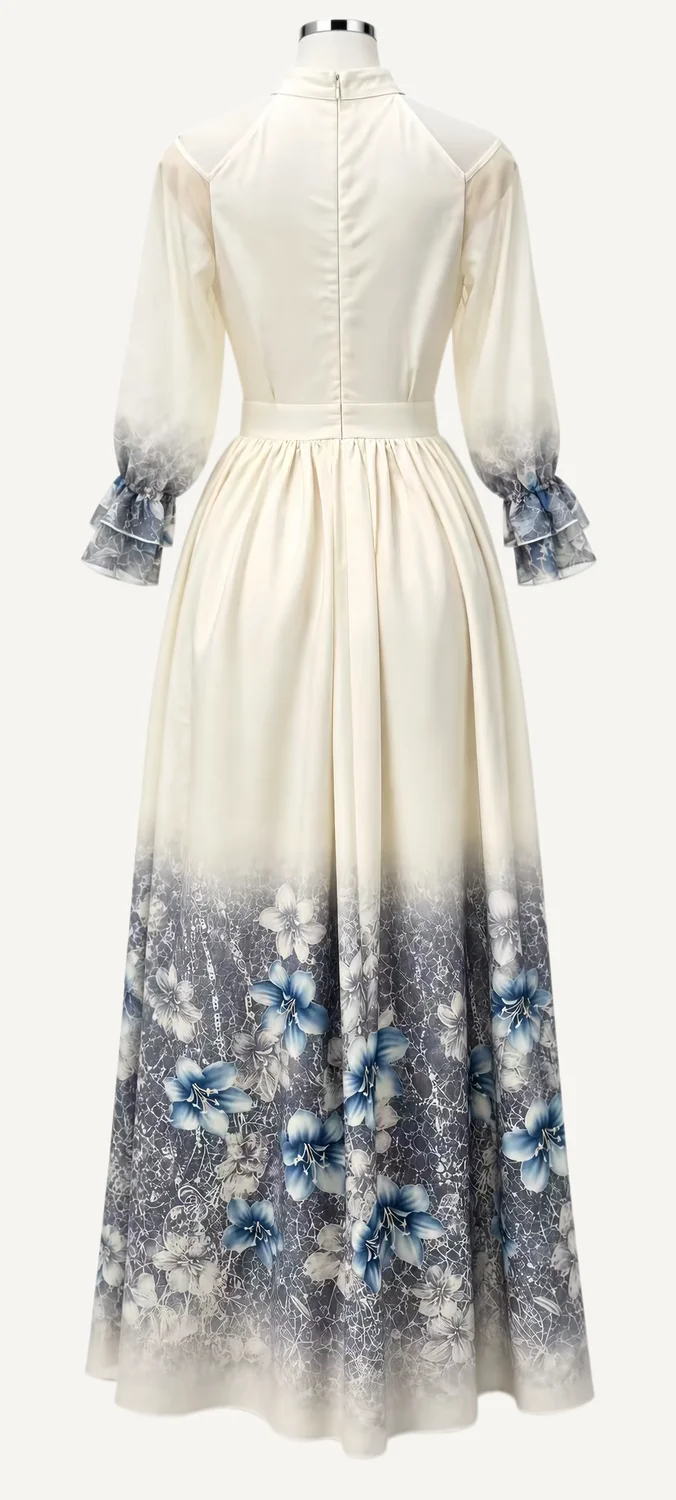 Ivory & Navy Border-Print Long-Sleeve Midi Dress — additional garment view