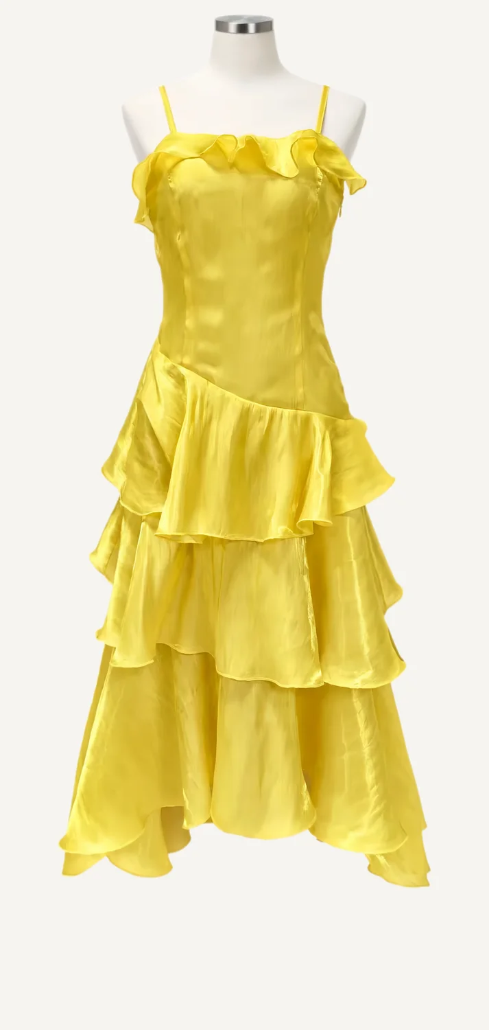 Yellow Asymmetric-Ruffle High-Low Dress — main garment view