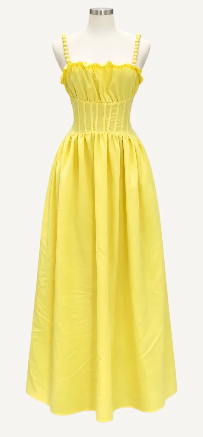 Yellow Square-Neck Gathered Maxi Dress — additional garment view