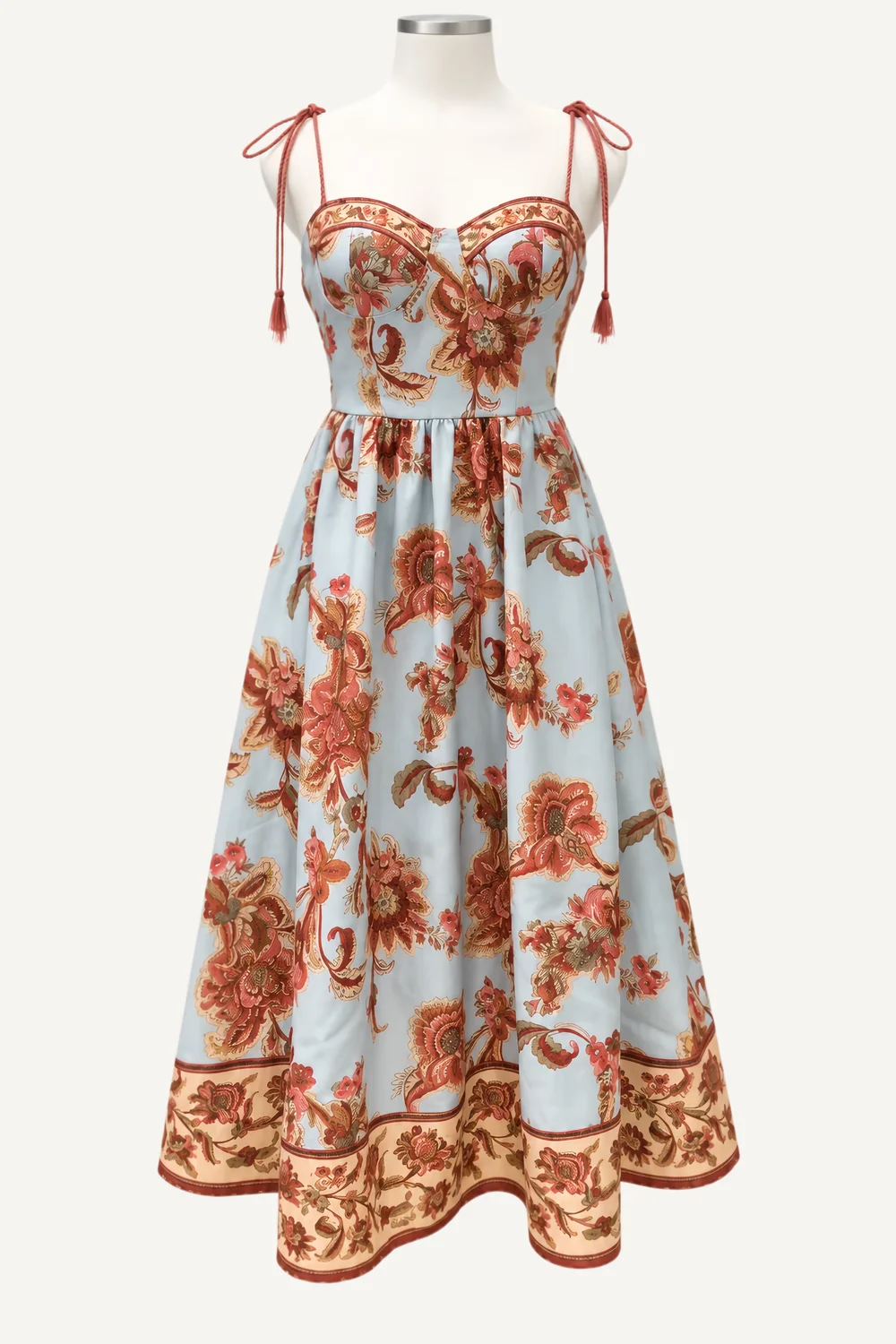Rust Botanical Tie-Strap Midi Dress — main garment view